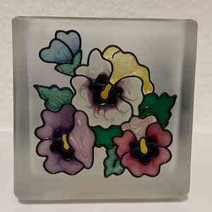 Votive holder handpainted with pansies